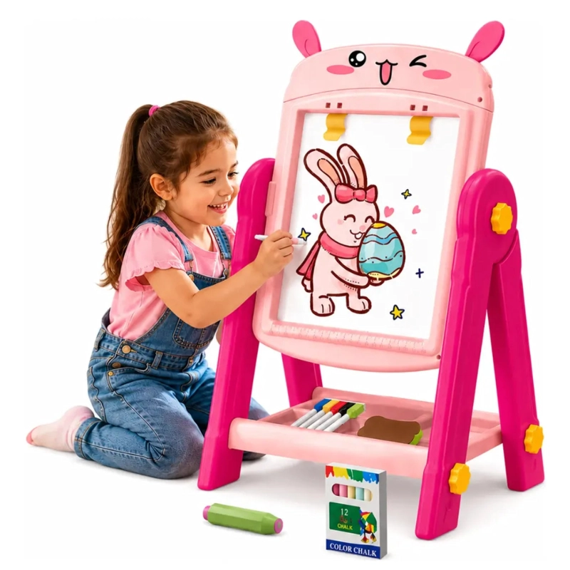 PIZARRA DE DIBUJO INFANTIL 2 EN 1 360° + ACCESORIOS CONEJITO - 1