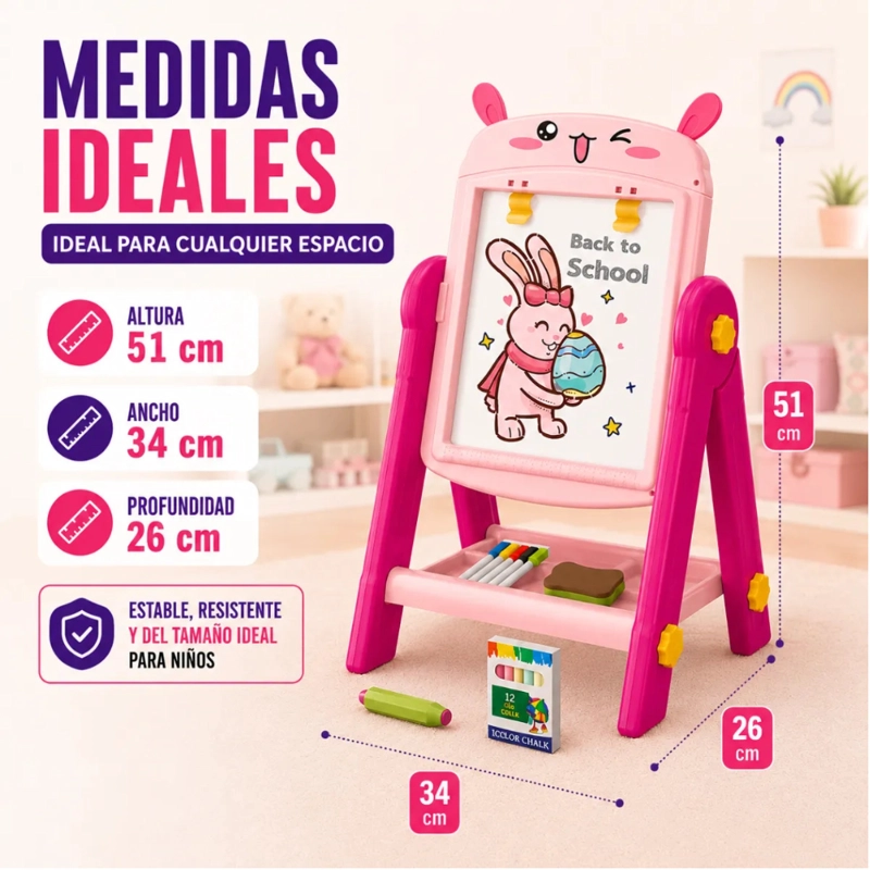 PIZARRA DE DIBUJO INFANTIL 2 EN 1 360° + ACCESORIOS CONEJITO - 10
