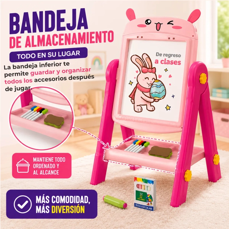 PIZARRA DE DIBUJO INFANTIL 2 EN 1 360° + ACCESORIOS CONEJITO - 2