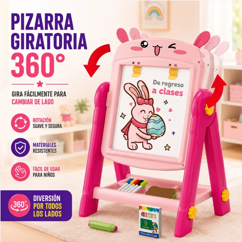 PIZARRA DE DIBUJO INFANTIL 2 EN 1 360° + ACCESORIOS CONEJITO - 3
