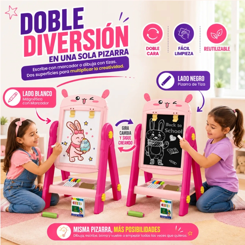 PIZARRA DE DIBUJO INFANTIL 2 EN 1 360° + ACCESORIOS CONEJITO - 4