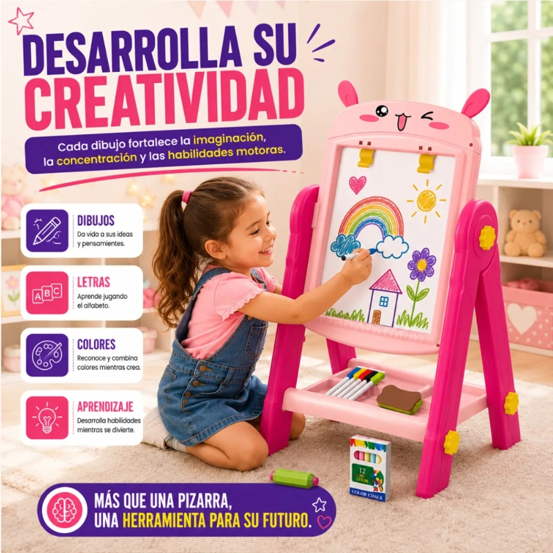 PIZARRA DE DIBUJO INFANTIL 2 EN 1 360° + ACCESORIOS CONEJITO - 5