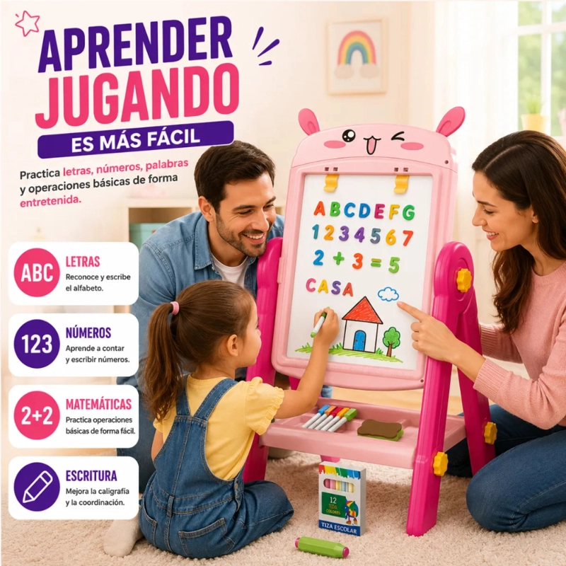 PIZARRA DE DIBUJO INFANTIL 2 EN 1 360° + ACCESORIOS CONEJITO - 7