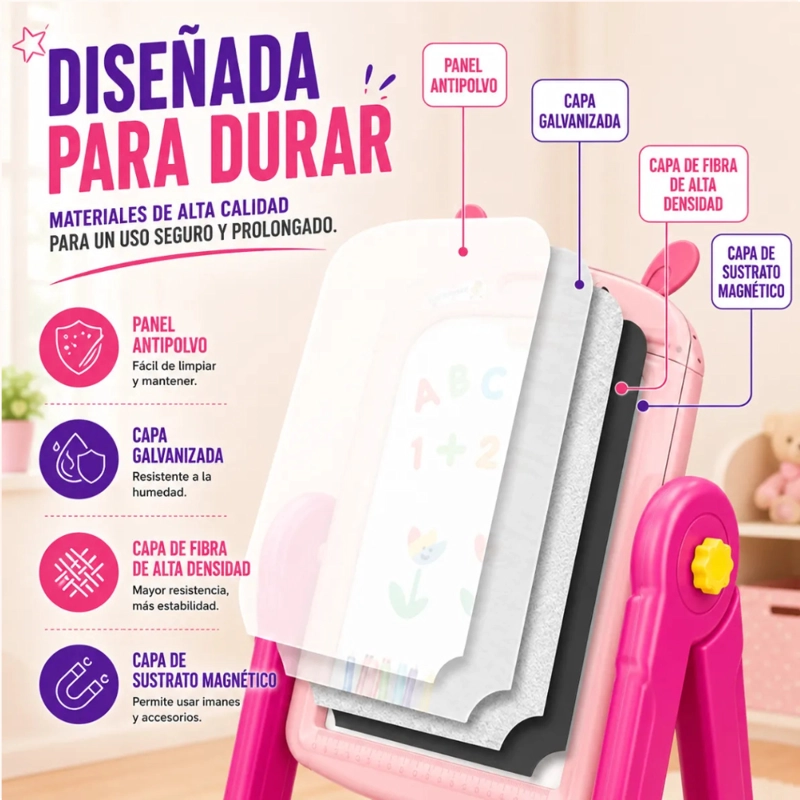 PIZARRA DE DIBUJO INFANTIL 2 EN 1 360° + ACCESORIOS CONEJITO - 8