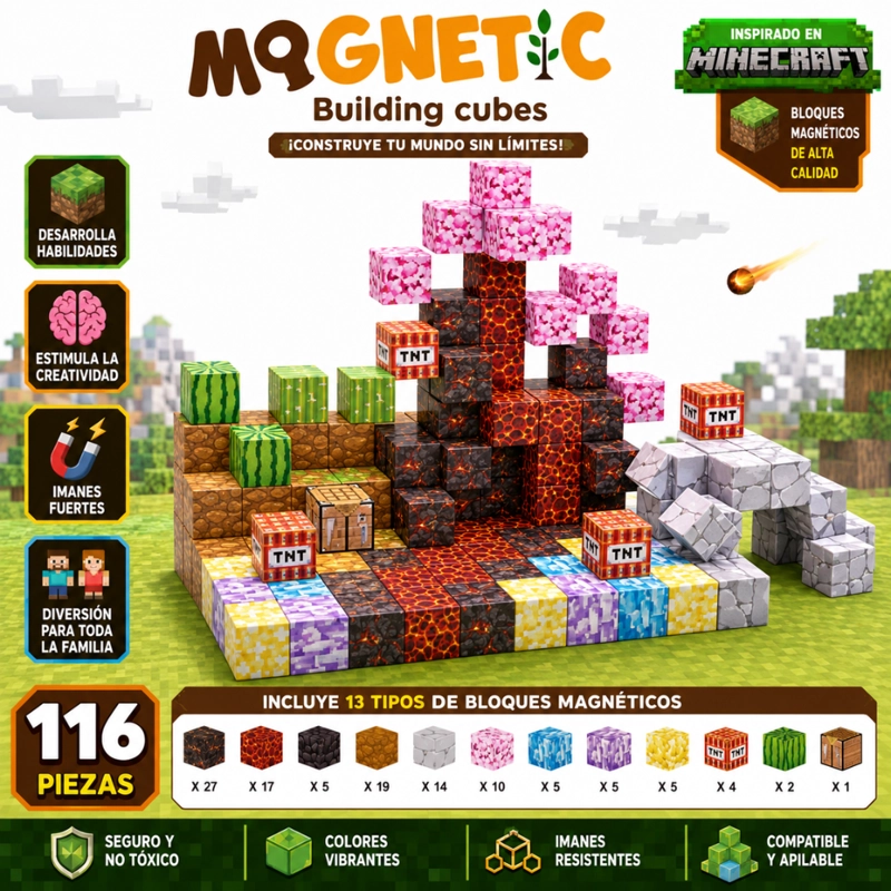 CUBOS MAGNE TICOS TIPO MINECRAFT 116 PIEZAS - 2