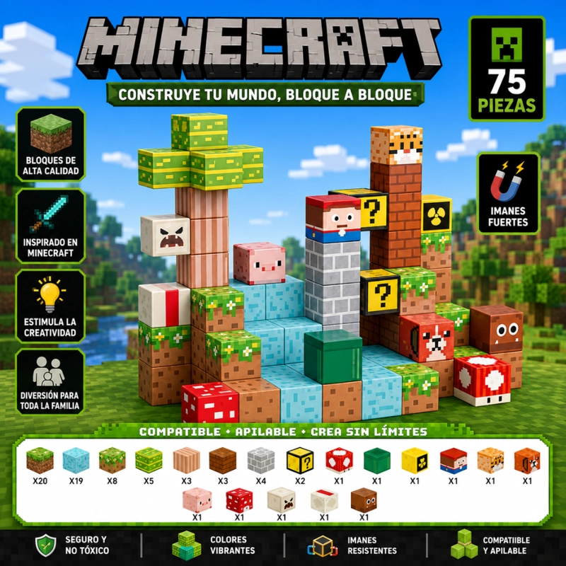 CUBOS MAGNE TICOS TIPO MINECRAFT 75 PIEZAS - 5