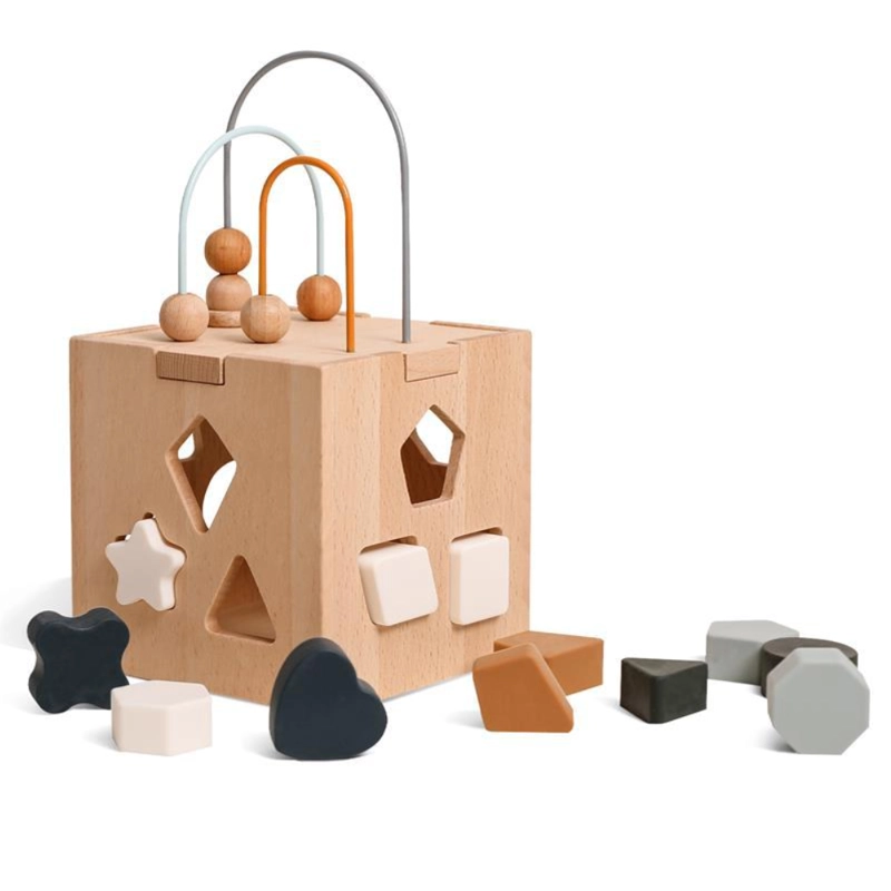 CUBO DIDACTICO MONTESSORI DE MADERA CON ENCAJE DE FIGURAS - 1