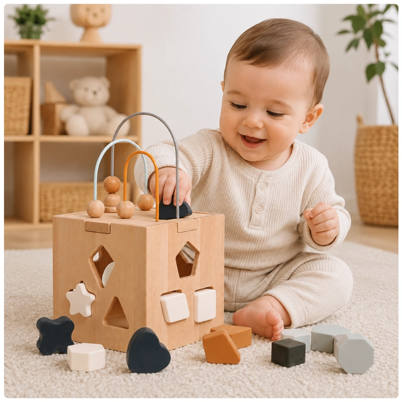 CUBO DIDACTICO MONTESSORI DE MADERA CON ENCAJE DE FIGURAS - 6