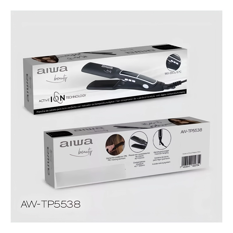 PLANCHA ALISADORA DE CABELLO AIWA AW-TP5538 PLACAS DE TITANIO DIGITAL - 5