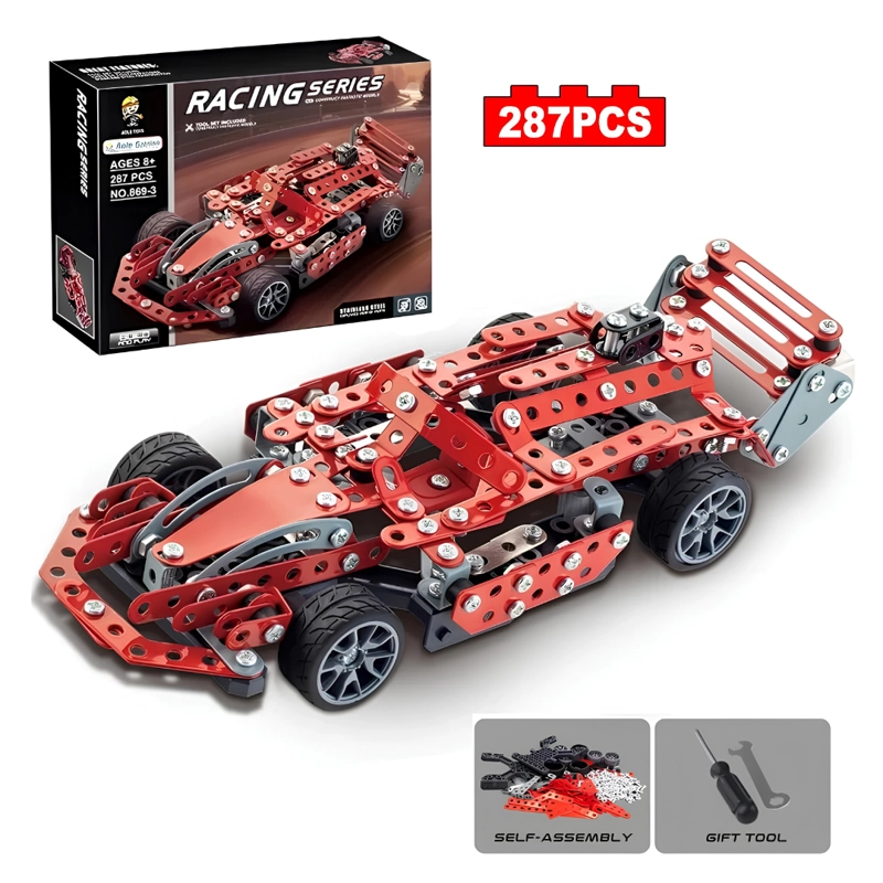 AUTO DE CARRERA ARMABLE DE METAL 287 PIEZAS CON HERRAMIENTAS - 3
