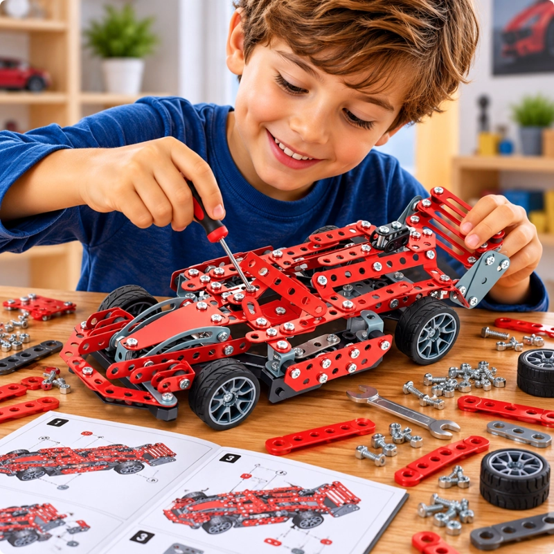 AUTO DE CARRERA ARMABLE DE METAL 287 PIEZAS CON HERRAMIENTAS - 4