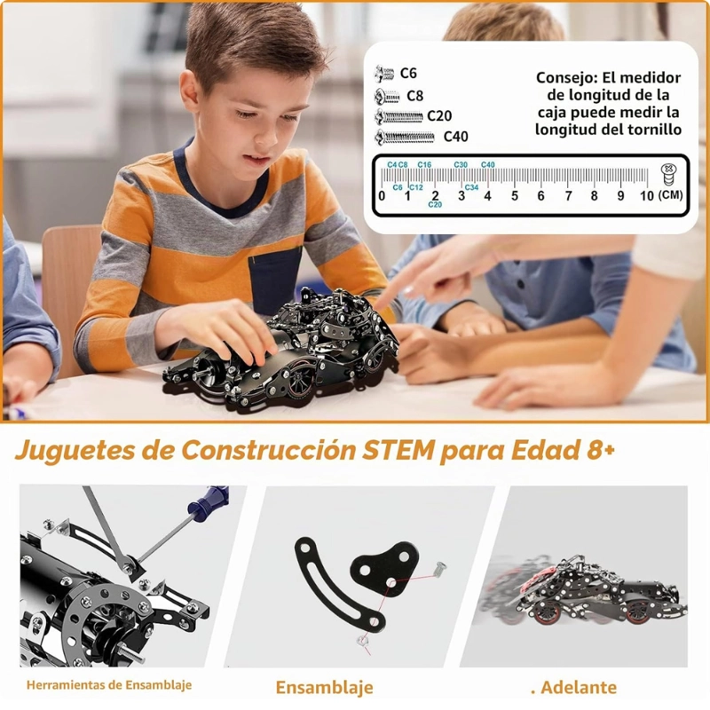AUTO DEPORTIVO ARMABLE DE METAL 332 PIEZAS CON HERRAMIENTAS - 2