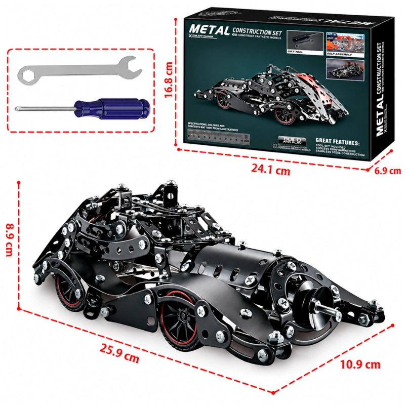 AUTO DEPORTIVO ARMABLE DE METAL 332 PIEZAS CON HERRAMIENTAS - 6