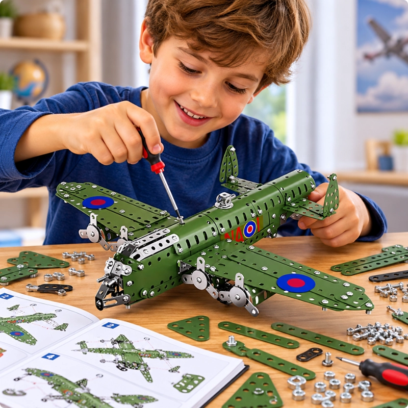 AVION MILITAR ARMABLE DE METAL 389 PIEZAS CON HERRAMIENTAS - 3