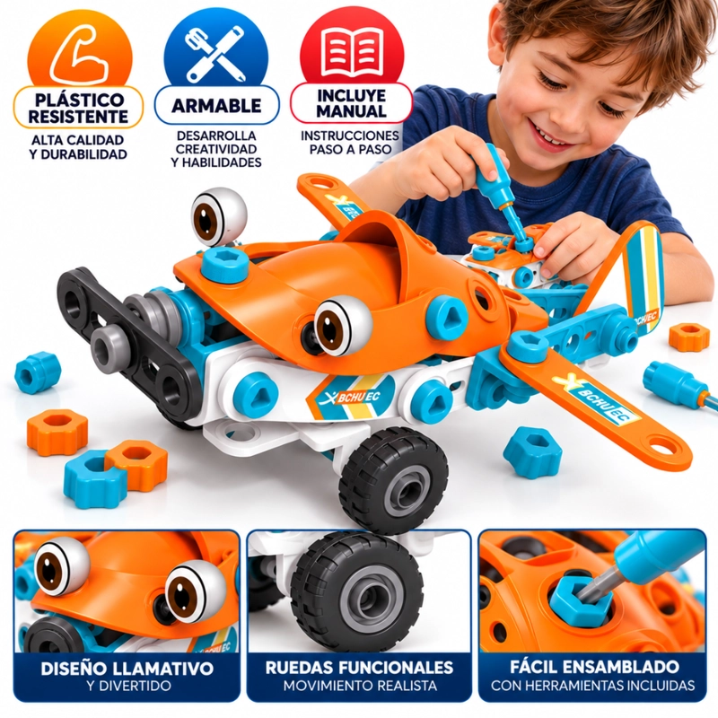 AVION ARMABLE INFANTIL PUZZLE ASSEMBLY CON HERRAMIENTAS JUEGO EDUCATIVO - 4