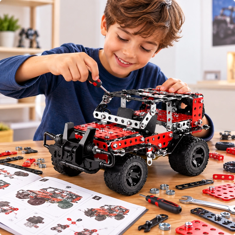 PICK UP 4X4 TODOTERRENO ARMABLE DE METAL 274 PIEZAS CON HERRAMIENTAS - 3