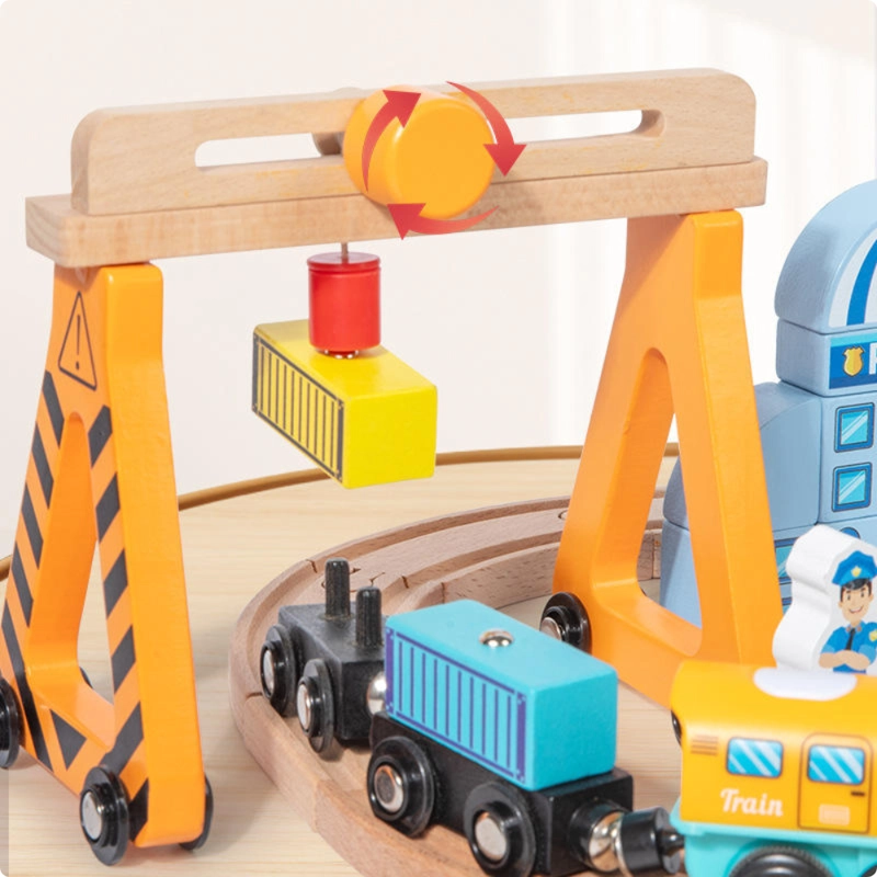 SET TREN DE MADERA INFANTIL 90 PIEZAS CON PISTAS CIUDAD 70CM - 2