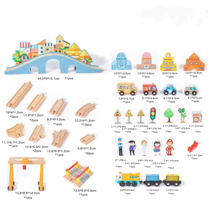 SET TREN DE MADERA INFANTIL 90 PIEZAS CON PISTAS CIUDAD 70CM - 9