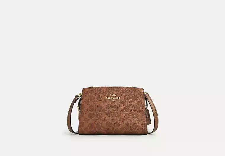 CARTERA CROSSBODY COACH MODELO GIA MUJER ORIGINAL MARRON MONOGRAMA DORADOS - 1