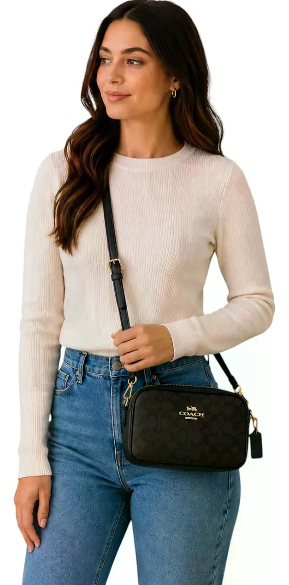 CARTERA CROSSBODY COACH MODELO JAMIE MEDIANA ORIGINAL NEGRO MONOGRAMA MONOGRAMA DORADOS - 8
