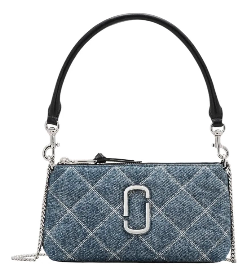 CARTERA/CROSSBODY MARC JACOBS MODELO THE SNAPSHOT CONVERTIBL AZUL ACERO LISA PLATEADOS - 1
