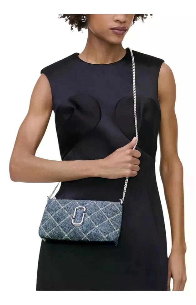 CARTERA/CROSSBODY MARC JACOBS MODELO THE SNAPSHOT CONVERTIBL AZUL ACERO LISA PLATEADOS - 3