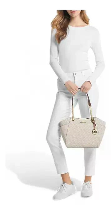 TOTE MICHAEL KORS MODELO JET SET TRAVEL LARGE VAINILLA MONOGRAMA - 6