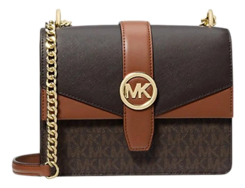 CARTERA CROSSBODY MICHAEL KORS GREENWICH SMALL ORIGINAL CAFE  MONOGRAMA DORADO - 1