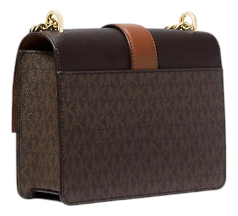 CARTERA CROSSBODY MICHAEL KORS GREENWICH SMALL ORIGINAL CAFE  MONOGRAMA DORADO - 3