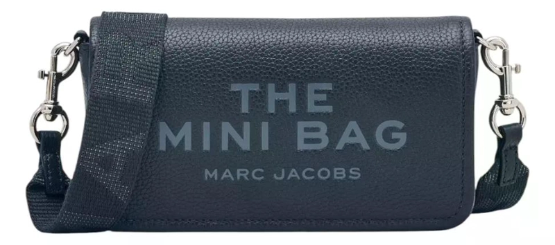 CARTERA CROSSBODY MARC JACOBS MODELO THE MINI BAG CUERO AZUL MARINO LISA PLATEADOS - 1