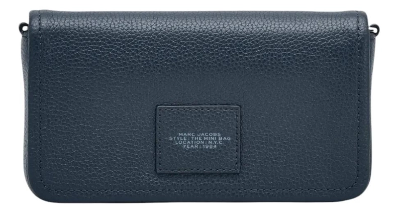 CARTERA CROSSBODY MARC JACOBS MODELO THE MINI BAG CUERO AZUL MARINO LISA PLATEADOS - 2