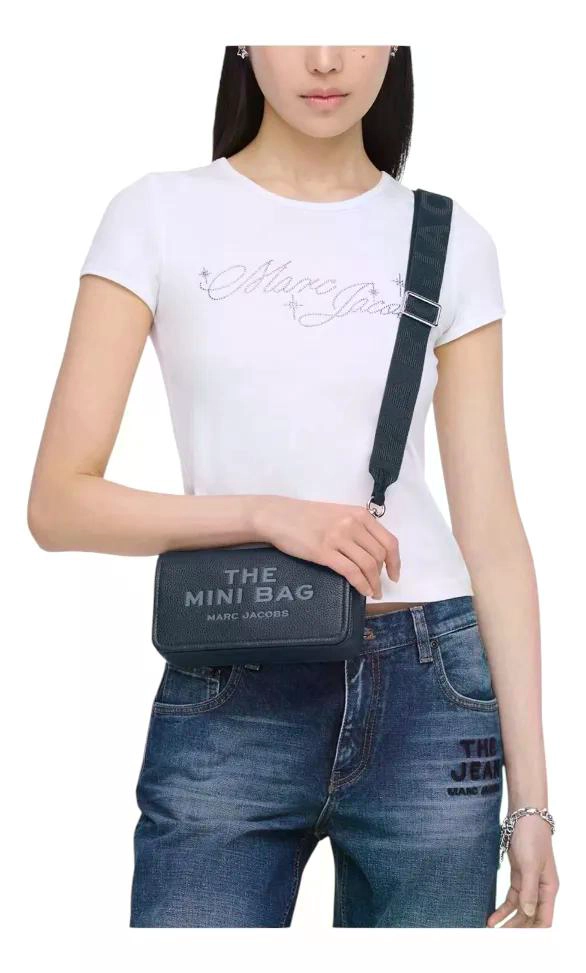 CARTERA CROSSBODY MARC JACOBS MODELO THE MINI BAG CUERO AZUL MARINO LISA PLATEADOS - 3
