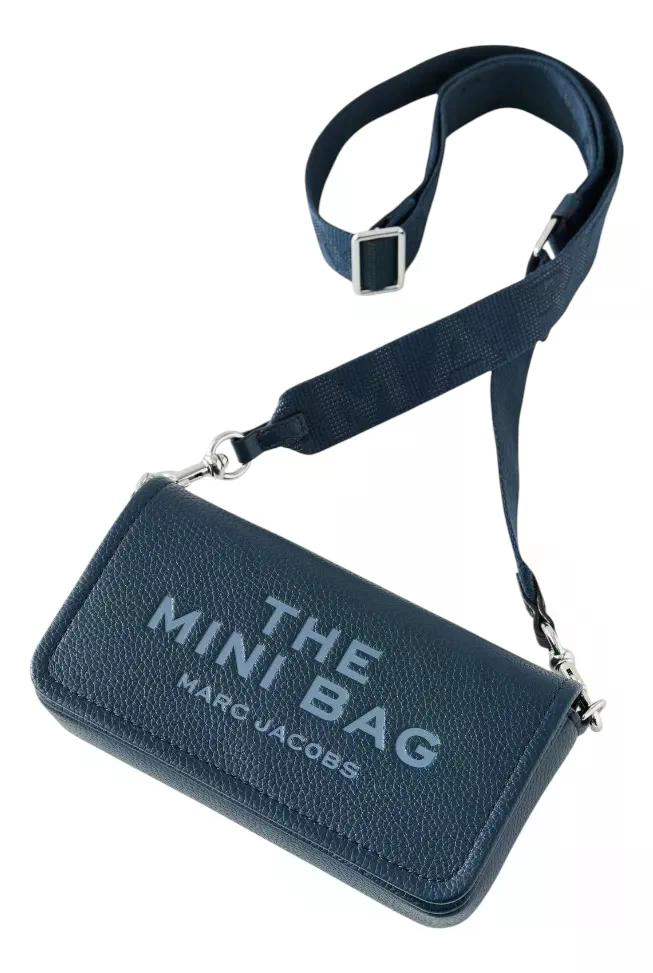 CARTERA CROSSBODY MARC JACOBS MODELO THE MINI BAG CUERO AZUL MARINO LISA PLATEADOS - 4