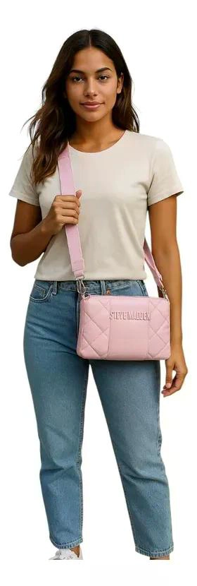 CARTERA O CROSSBODY STEVE MADDEN MODELO BPIERO2 ROSA LISA PLATEADO - 1