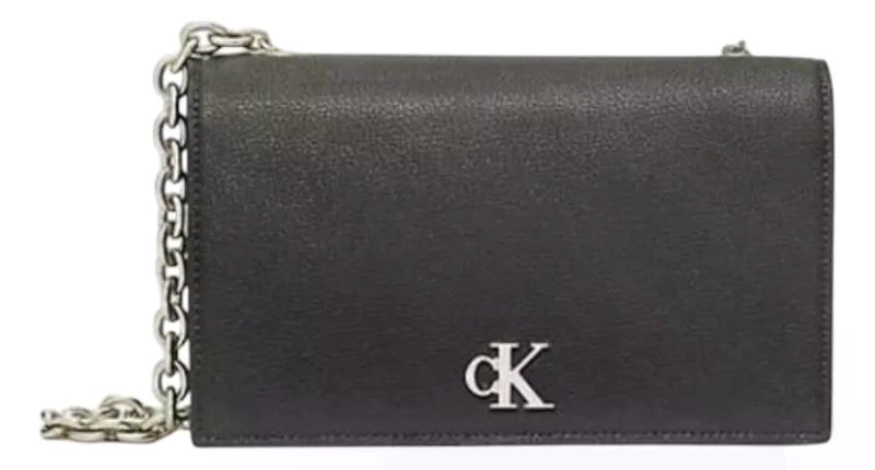 CARTERA Y CLUTCH MARCA CALVIN KLEIN ORIGINAL NEGRO LISA PLATEADOS - 1