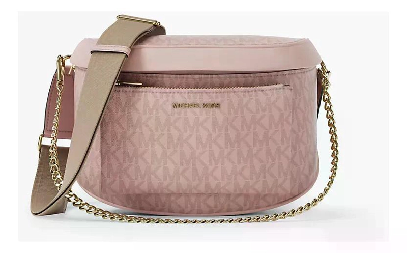 BANANO/RIÑONERA MICHAEL KORS MODELO SLATER MEDIANO COLOR ROSA DISEÑO DE LA TELA MONOGRAMA - 1