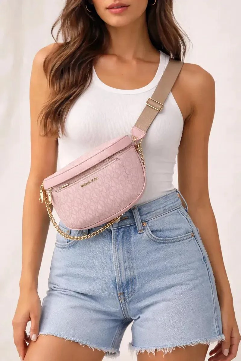 BANANO/RIÑONERA MICHAEL KORS MODELO SLATER MEDIANO COLOR ROSA DISEÑO DE LA TELA MONOGRAMA - 6