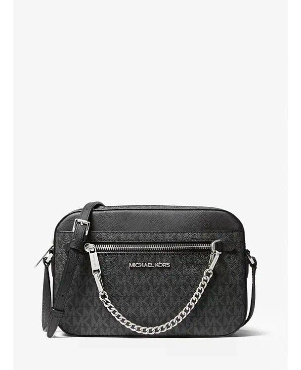 CARTERA CROSSBODY MICHAEL KORS JET SET ITEM CHAIN ORIGINAL. NEGRO MONOGRAMA LISO DORADO - 1