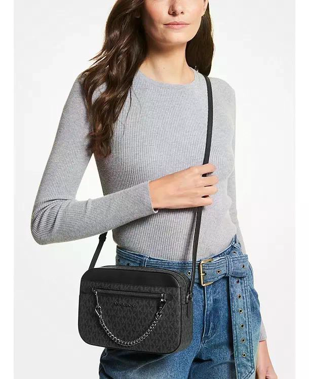 CARTERA CROSSBODY MICHAEL KORS JET SET ITEM CHAIN ORIGINAL. NEGRO MONOGRAMA LISO DORADO - 4