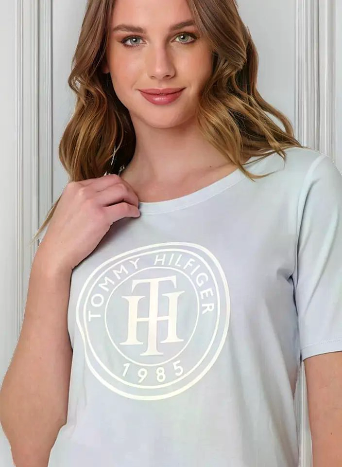 POLERA MUJER TOMMY HILFIGER MANGA CORTA ALGODON AZUL CLARO XS - 1