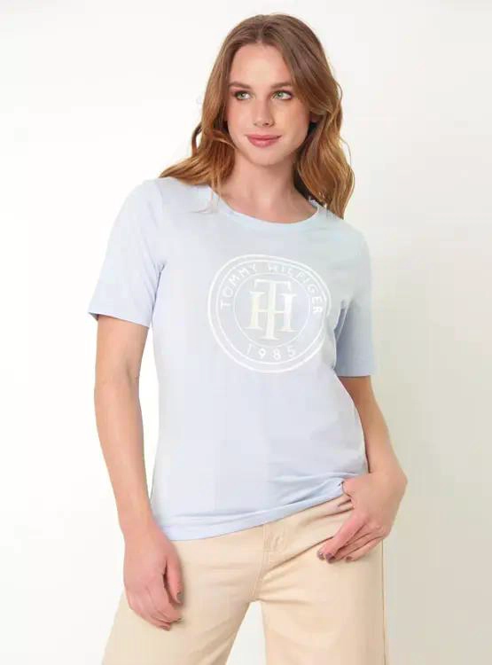 POLERA MUJER TOMMY HILFIGER MANGA CORTA ALGODON AZUL CLARO XS - 3