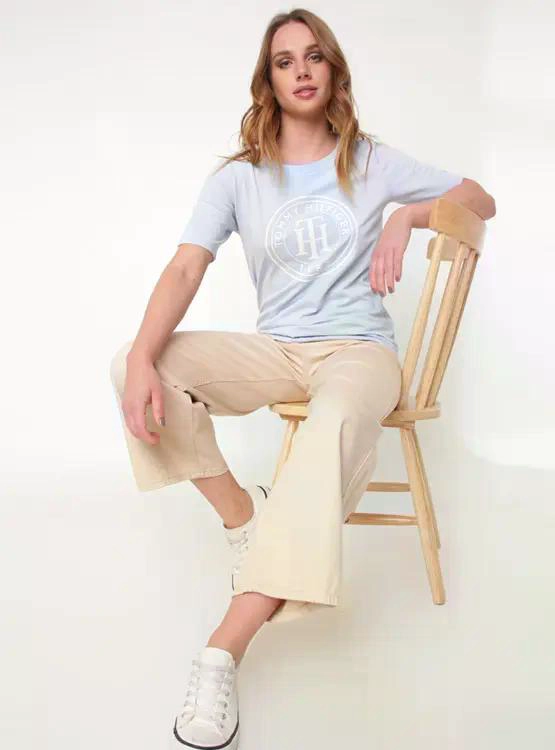 POLERA MUJER TOMMY HILFIGER MANGA CORTA ALGODON AZUL CLARO XS - 4