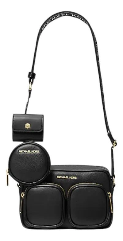 CROSSBODY MICHAEL KORS JET SET CON MONEDERO Y PORTA AIRPODS. NEGRO LISA DORADO - 1