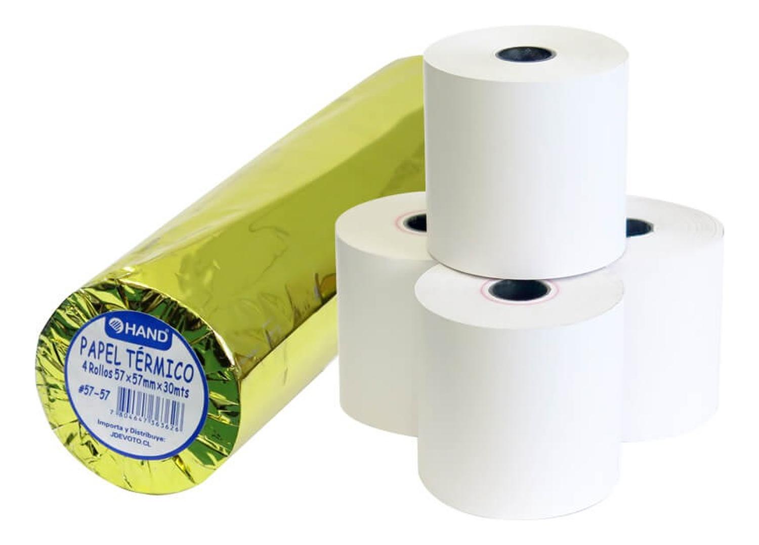 SET 4 ROLLOS PAPEL TERMICO 57X57MM 30 MTS HAND. BOLETA - 2