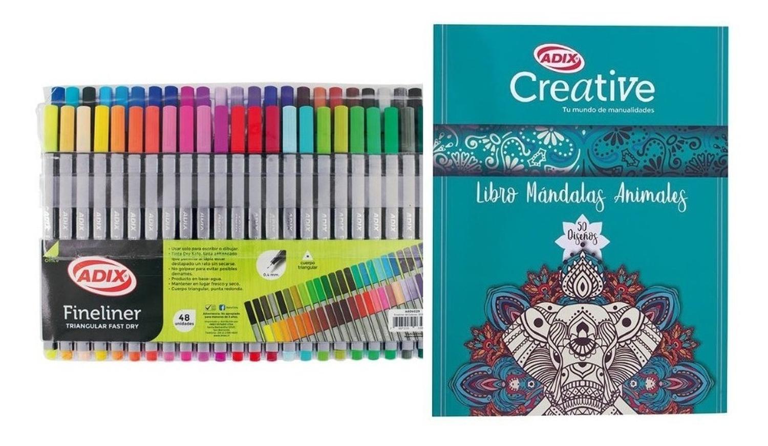FINELINER TRIANGULAR 48 UNID + LIBRO MANDALAS PARA COLOREAR - 1