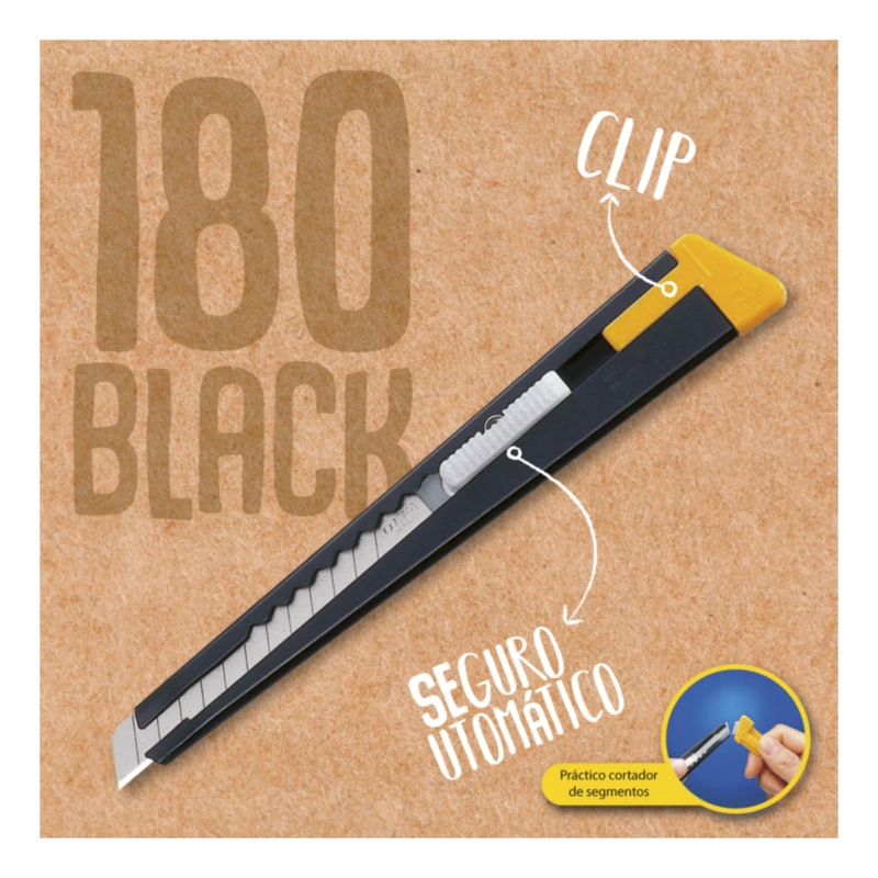 CUCHILLO OLFA 180 BLACK METALICO 9MM SEGURO AUTOMATICO - 4