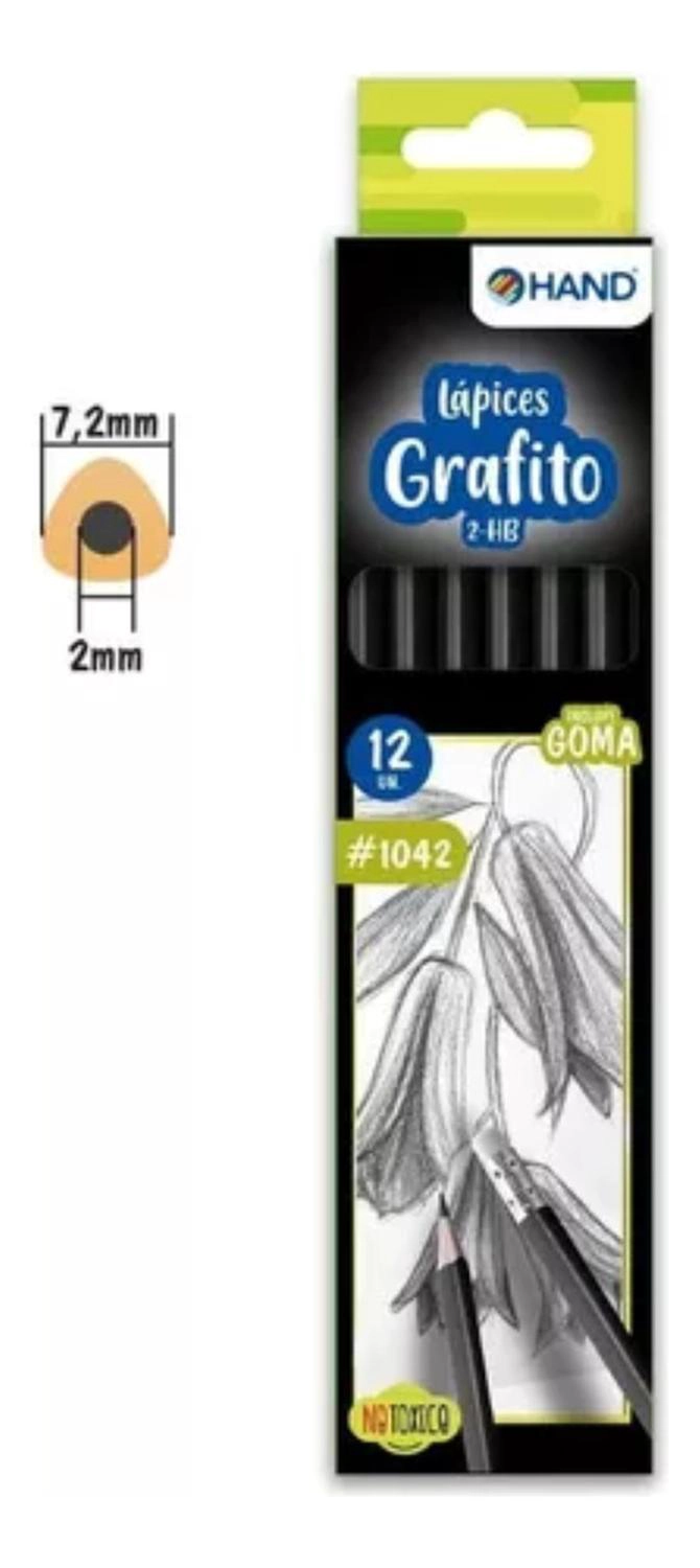 LAPICES GRAFITO HEXAGONALES 2HB CON GOMA 12UN. HAND. - 2