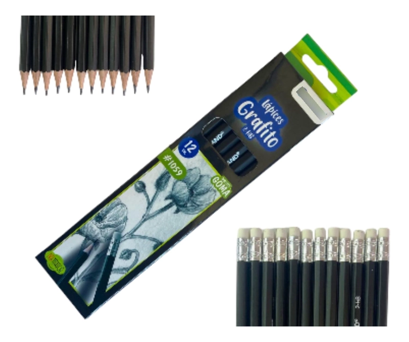 LAPICES GRAFITO HEXAGONALES 2HB CON GOMA 12UN. HAND. - 3