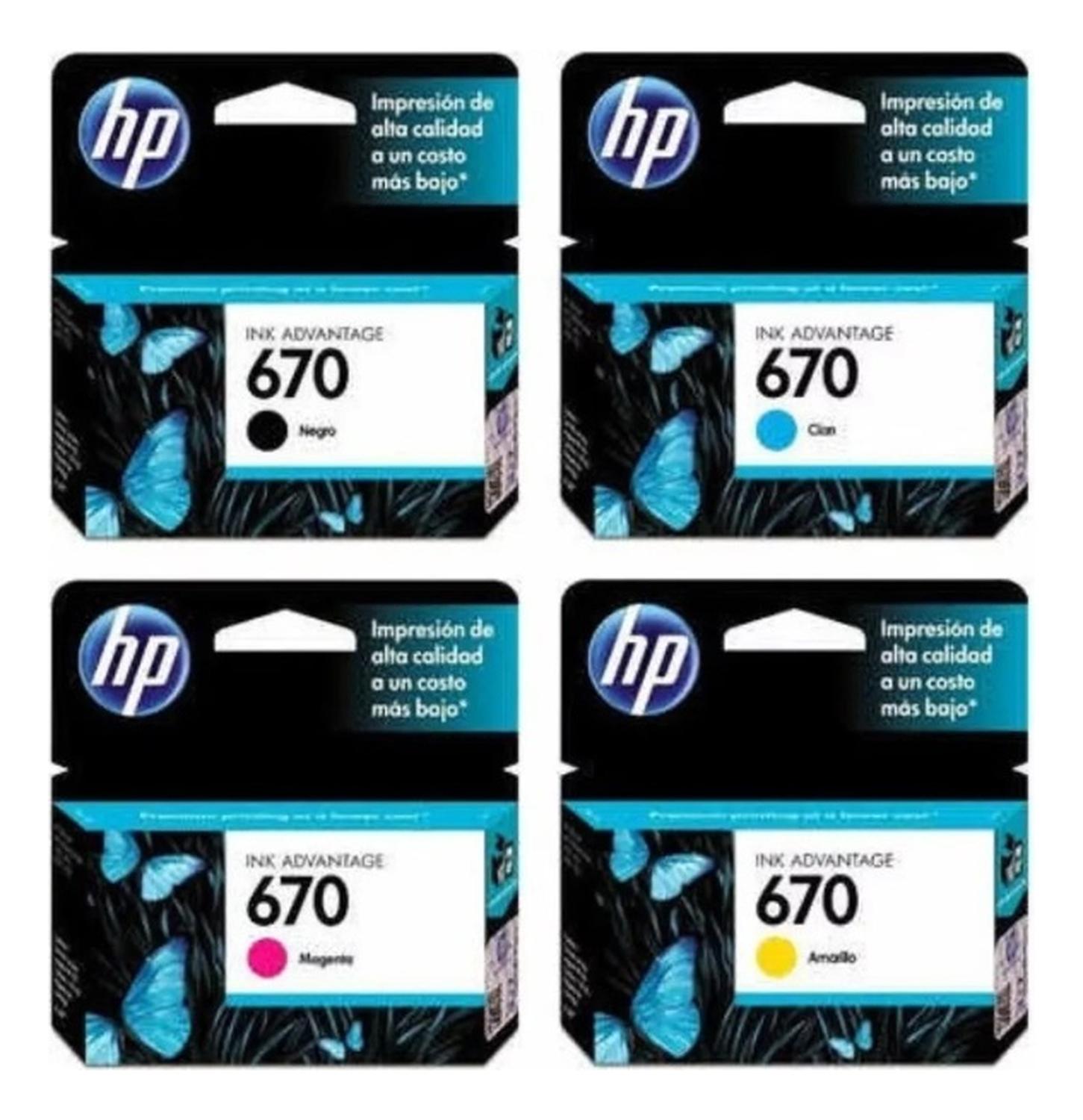 PACK HP CARTUCHOS 670 ORIGINAL N/M/C/Y - 2
