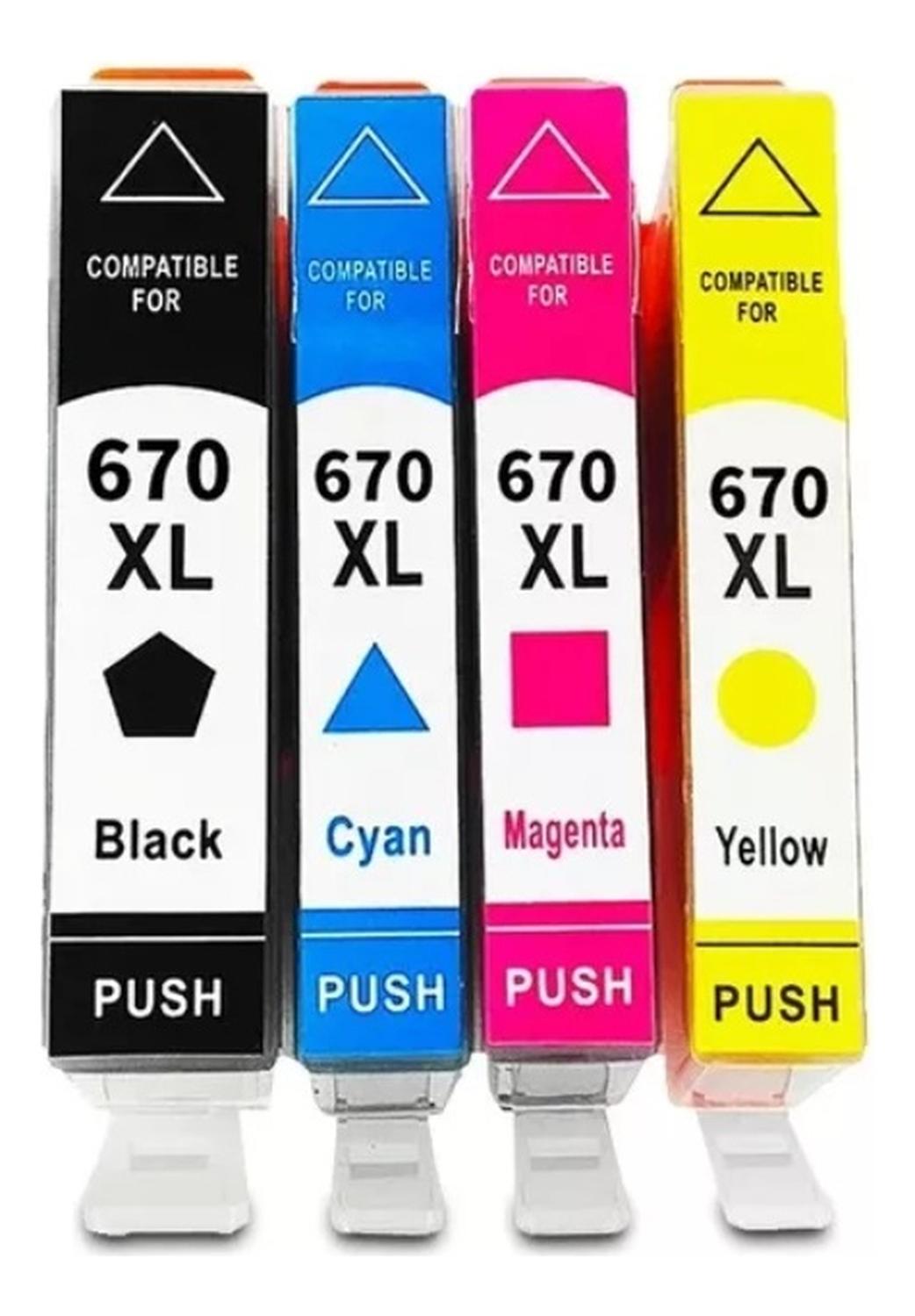 PACK 4 TINTAS COMPATIBLES 670XL B/C/N/Y 3525 4615 4625 5525 - 2